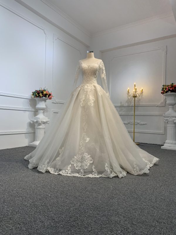29649-BYG LONG SLEEVES SIMPLE LACE A-LINE WEDDING DRESS