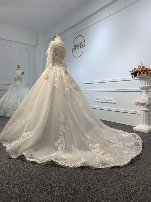 29649-BYG LONG SLEEVES SIMPLE LACE A-LINE WEDDING DRESS - Image 2