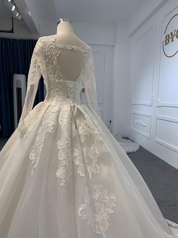 29649-BYG LONG SLEEVES SIMPLE LACE A-LINE WEDDING DRESS - Image 5