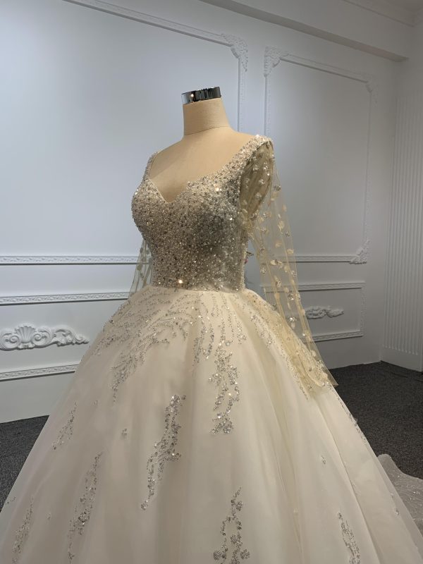 B212-The Luxury Beading Long Sleeve Ball Gown With Long Train - Image 2