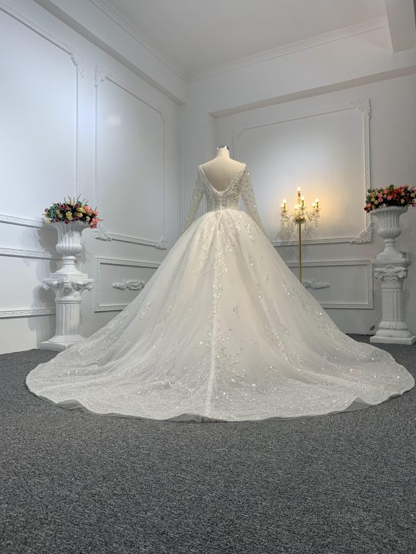 B212-The Luxury Beading Long Sleeve Ball Gown With Long Train - Image 4