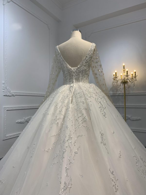 B212-The Luxury Beading Long Sleeve Ball Gown With Long Train - Image 6