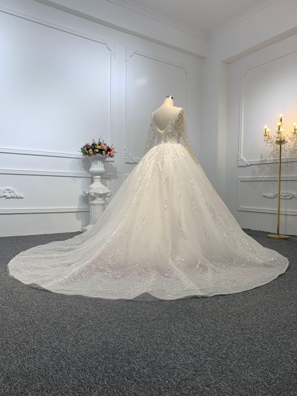 B212-The Luxury Beading Long Sleeve Ball Gown With Long Train - Image 5