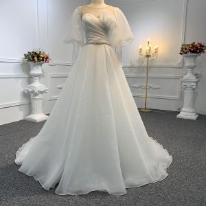 Z019-The Organza Sweetheart Neckline Long Sleeve Wedding Dress