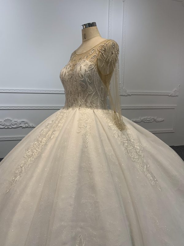29776-1 The Luxury Beading Flesh Color Net Ball Gown With Embroidered Sweep - Image 2