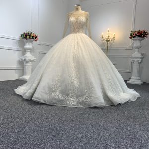 29776-1 The Luxury Beading Flesh Color Net Ball Gown With Embroidered Sweep