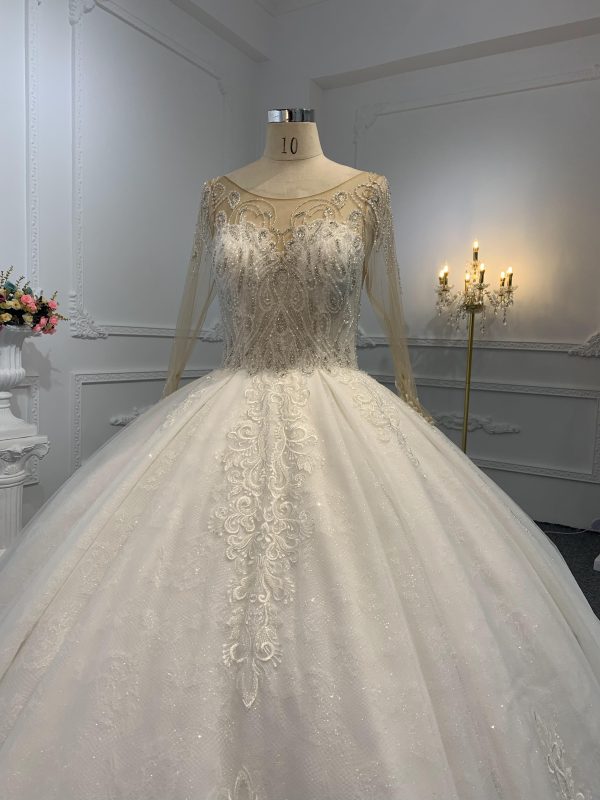 29776-1 The Luxury Beading Flesh Color Net Ball Gown With Embroidered Sweep - Image 4
