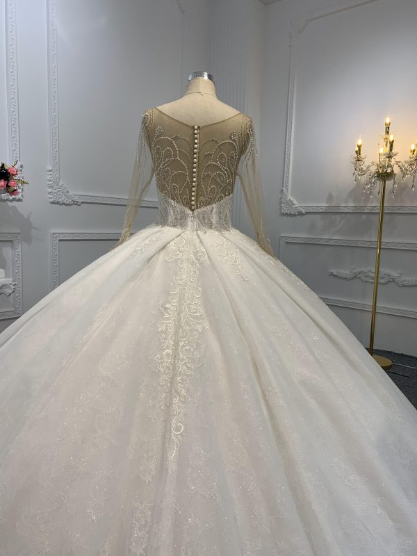 29776-1 The Luxury Beading Flesh Color Net Ball Gown With Embroidered Sweep - Image 7
