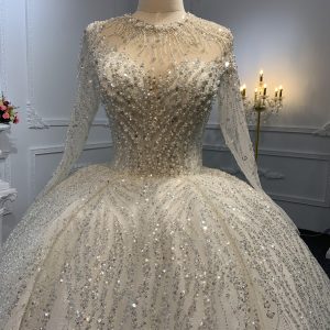 Z014-The Luxury Beading Long Sleeve Ball Gown With Sweep Length Train