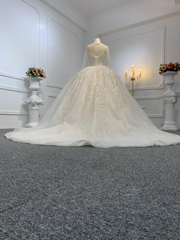 Z014-The Luxury Beading Long Sleeve Ball Gown With Sweep Length Train - Image 3