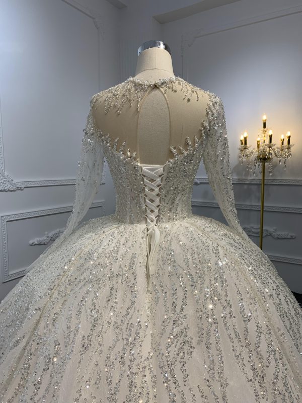 Z014-The Luxury Beading Long Sleeve Ball Gown With Sweep Length Train - Image 4