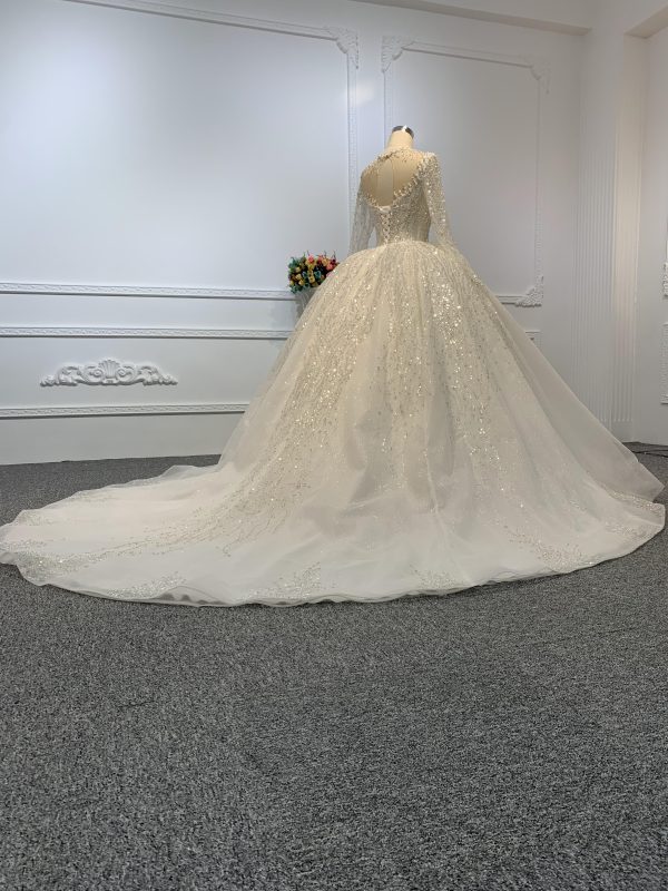Z014-The Luxury Beading Long Sleeve Ball Gown With Sweep Length Train - Image 5