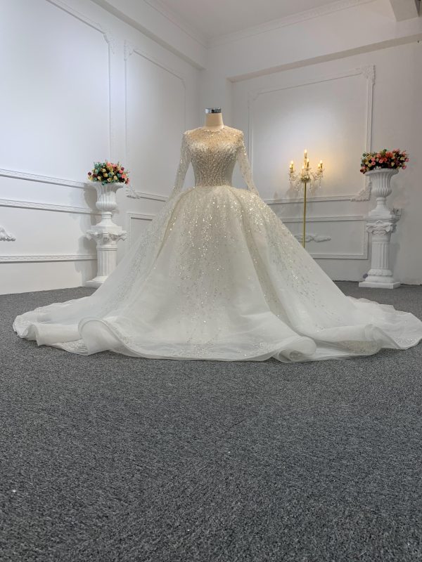Z014-The Luxury Beading Long Sleeve Ball Gown With Sweep Length Train - Image 2