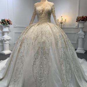 Z018-The Long Sleeve Luxury Beading Special Neckline Ball Gown