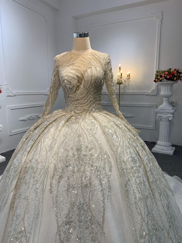 Z018-The Long Sleeve Luxury Beading Special Neckline Ball Gown - Image 2