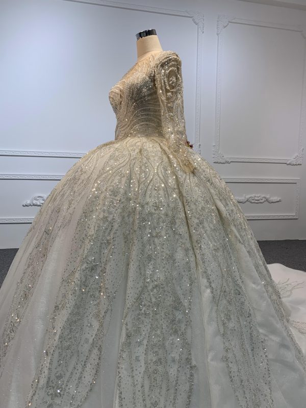 Z018-The Long Sleeve Luxury Beading Special Neckline Ball Gown - Image 4
