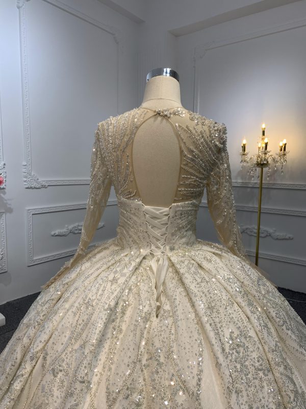 Z018-The Long Sleeve Luxury Beading Special Neckline Ball Gown - Image 5