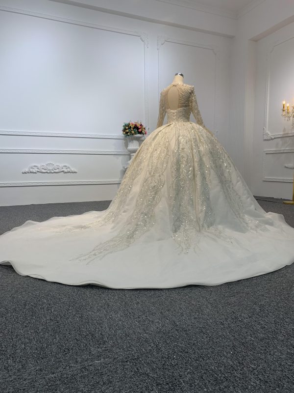Z018-The Long Sleeve Luxury Beading Special Neckline Ball Gown - Image 6