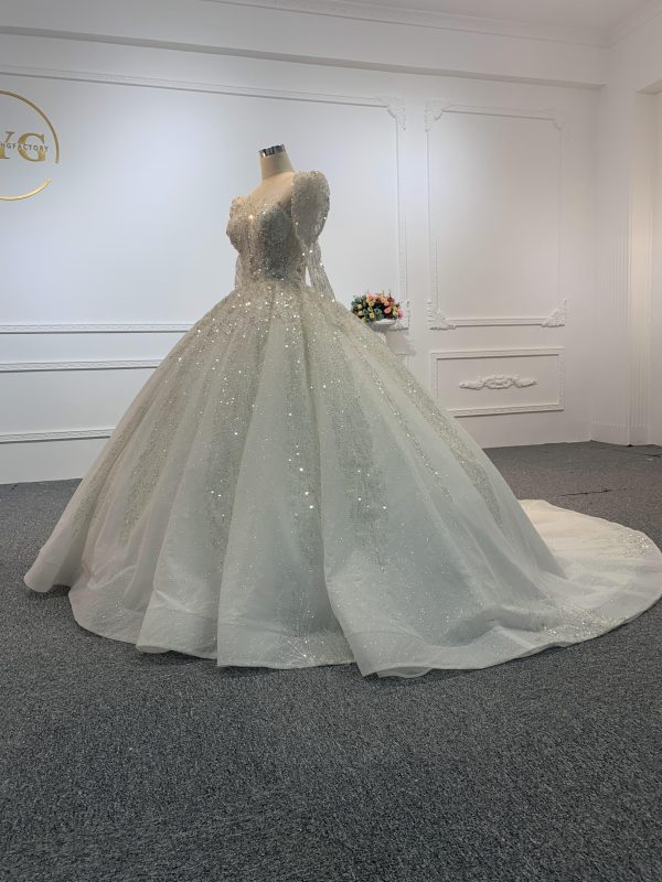 Z012-The Luxury Beading Sweetheart Neckline Long Sleeve Ball Gown - Image 6