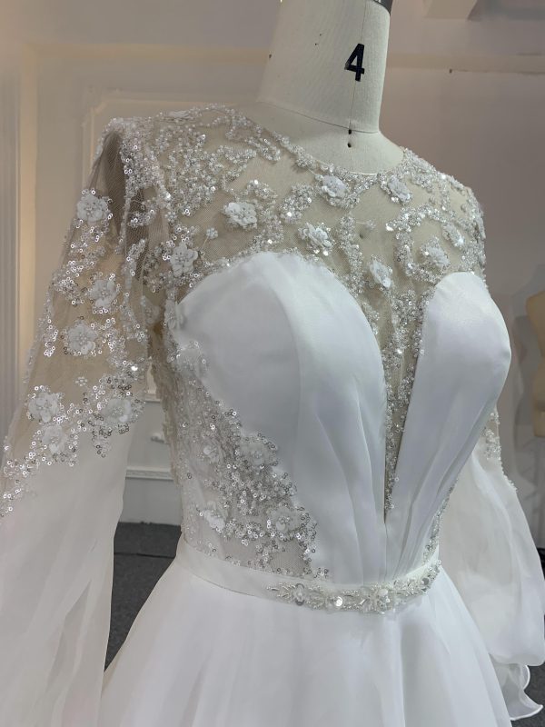 Z021-The Organza V-Neckline Long Tail A-Line Gown - Image 4