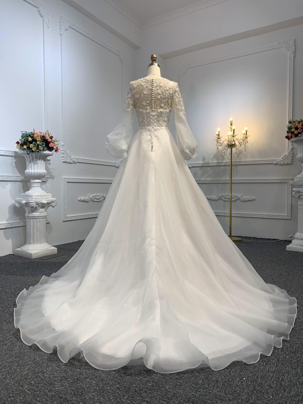 Z021-The Organza V-Neckline Long Tail A-Line Gown - Image 5