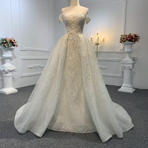 Z016-Off White Beading A-line Wedding Gown With Removable Sweep