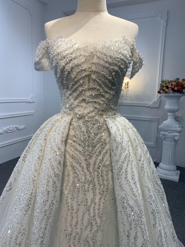 Z016-Off White Beading A-line Wedding Gown With Removable Sweep - Image 3