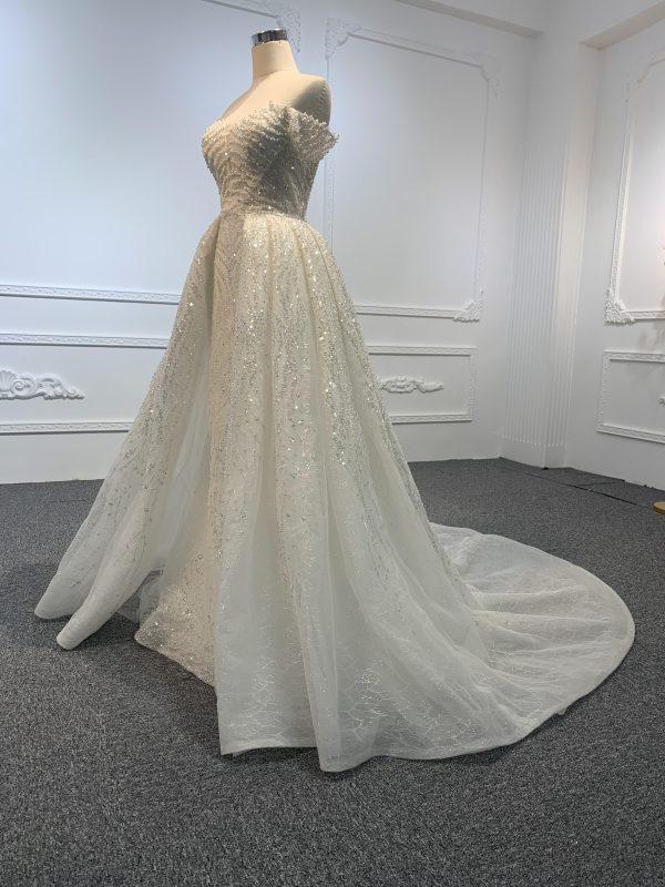 Z016-Off White Beading A-line Wedding Gown With Removable Sweep - Image 6