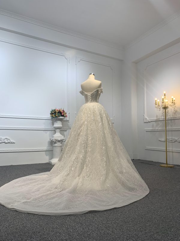 Z016-Off White Beading A-line Wedding Gown With Removable Sweep - Image 4