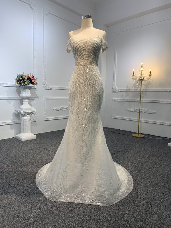 Z016-Off White Beading A-line Wedding Gown With Removable Sweep - Image 2
