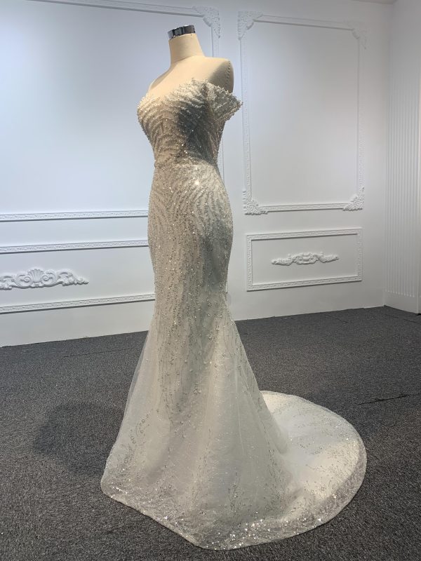 Z016-Off White Beading A-line Wedding Gown With Removable Sweep - Image 7