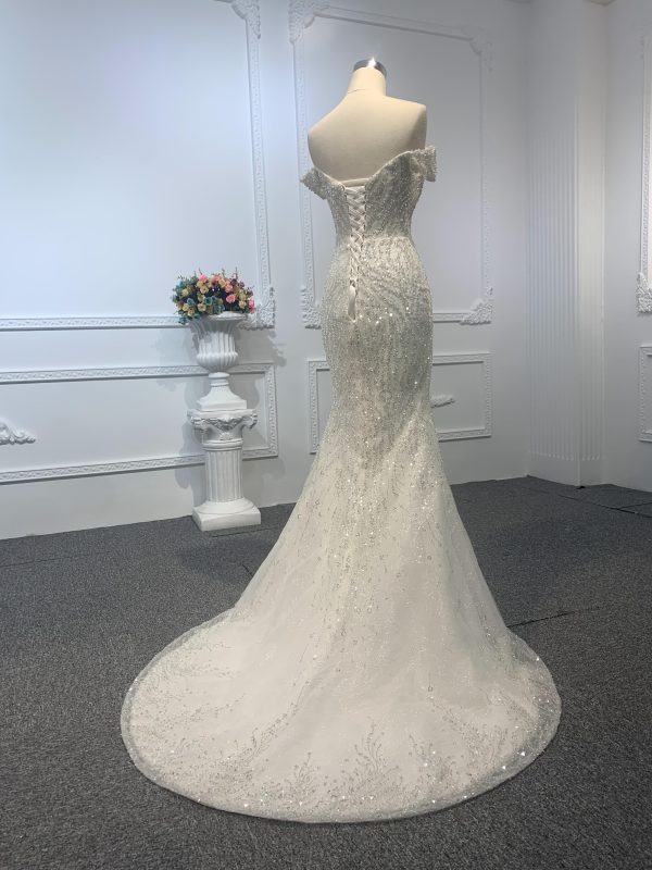 Z016-Off White Beading A-line Wedding Gown With Removable Sweep - Image 5