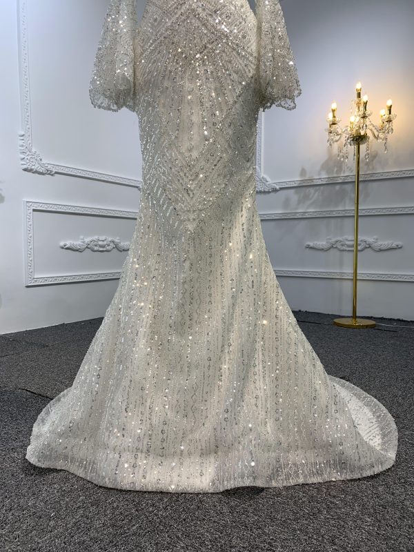 Z025-The Luxury Sequins Long Sleeve Mermaid Dress With Long Train - Image 3