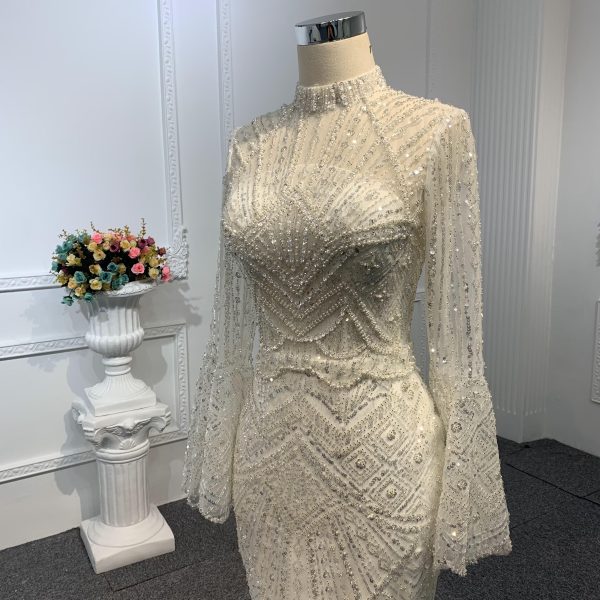 Z025-The Luxury Sequins Long Sleeve Mermaid Dress With Long Train - Image 5