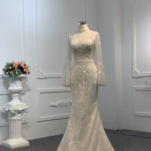 Z025-The Luxury Sequins Long Sleeve Mermaid Dress With Long Train