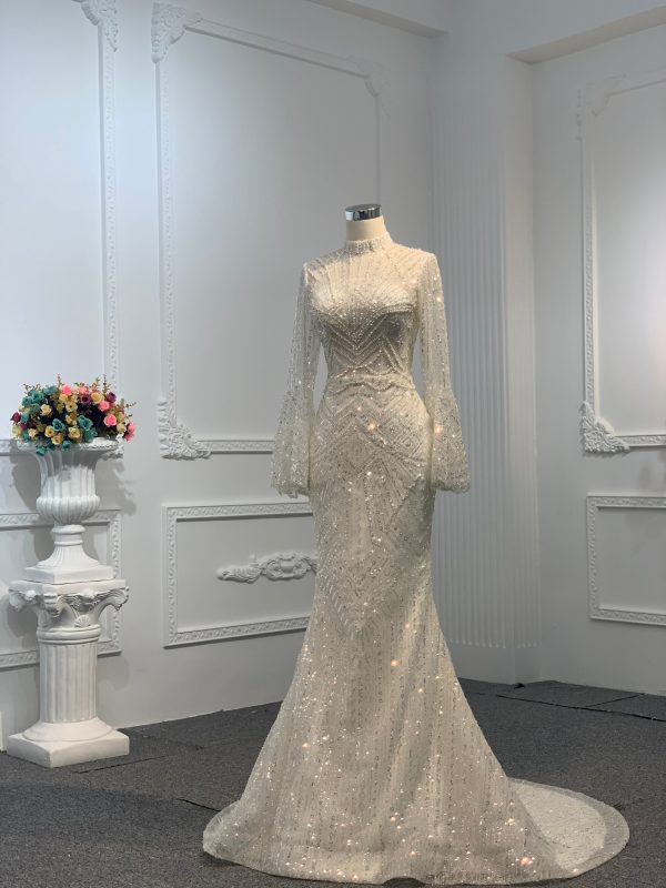 Z025-The Luxury Sequins Long Sleeve Mermaid Dress With Long Train