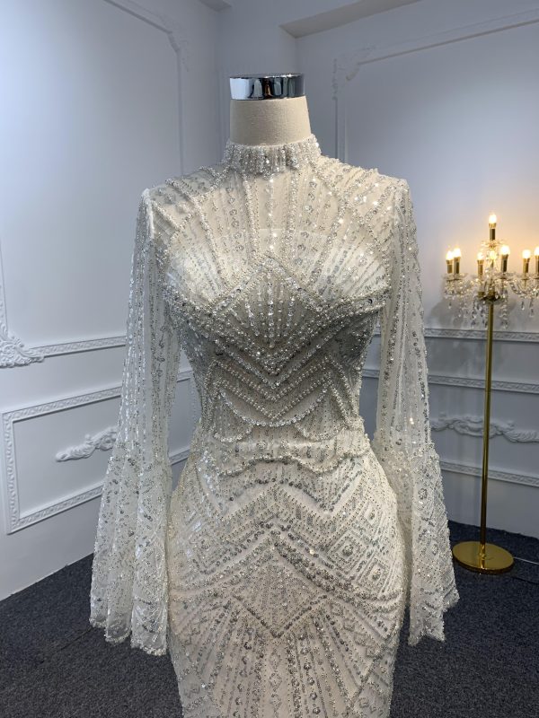 Z025-The Luxury Sequins Long Sleeve Mermaid Dress With Long Train - Image 6