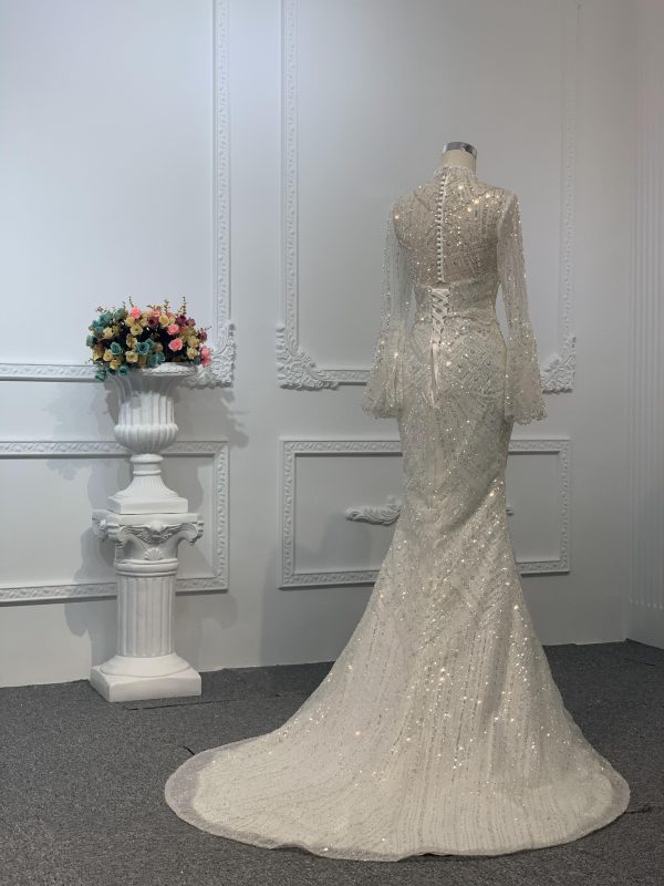 Z025-The Luxury Sequins Long Sleeve Mermaid Dress With Long Train - Image 2