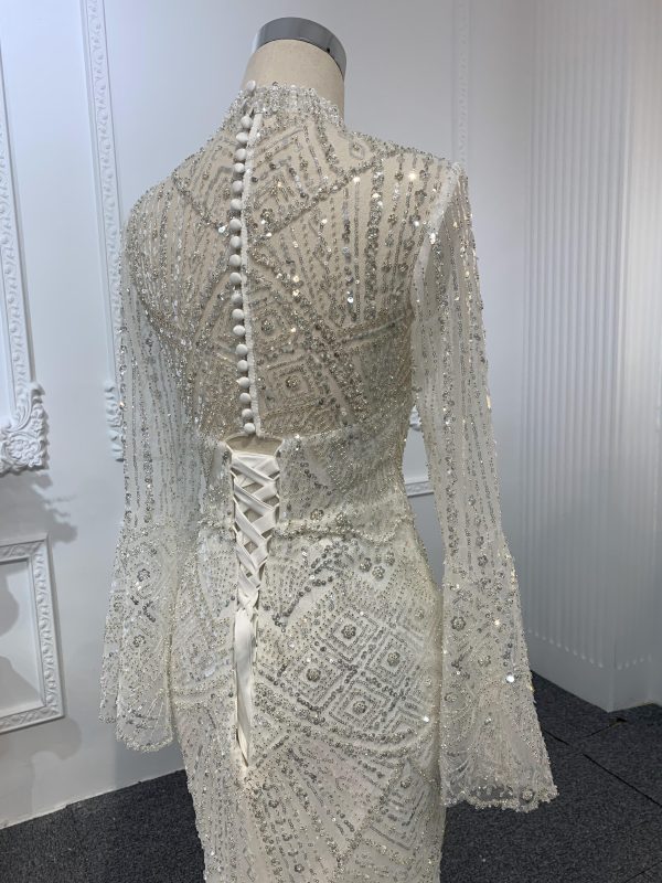 Z025-The Luxury Sequins Long Sleeve Mermaid Dress With Long Train - Image 7