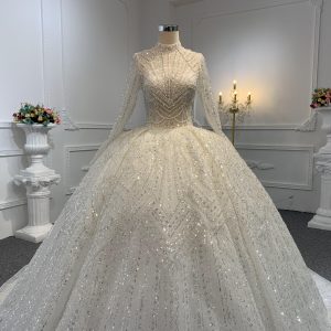Z033-BYG OWN DESIGN WITH SUPER LUXURIOUS BEADING AND HIGH NEEKLINE BALL GOWN