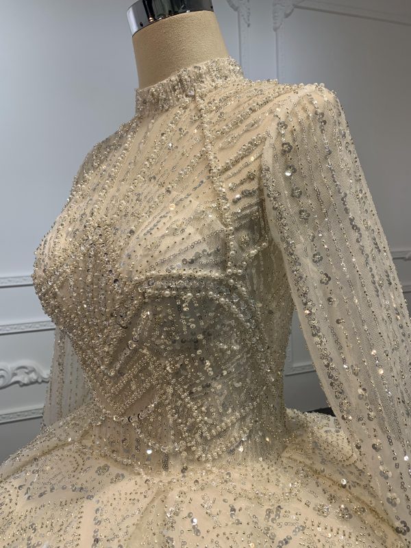 Z033-BYG OWN DESIGN WITH SUPER LUXURIOUS BEADING AND HIGH NEEKLINE BALL GOWN - Image 3