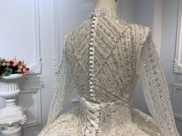 Z033-BYG OWN DESIGN WITH SUPER LUXURIOUS BEADING AND HIGH NEEKLINE BALL GOWN - Image 5