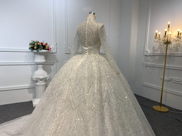 Z033-BYG OWN DESIGN WITH SUPER LUXURIOUS BEADING AND HIGH NEEKLINE BALL GOWN - Image 6
