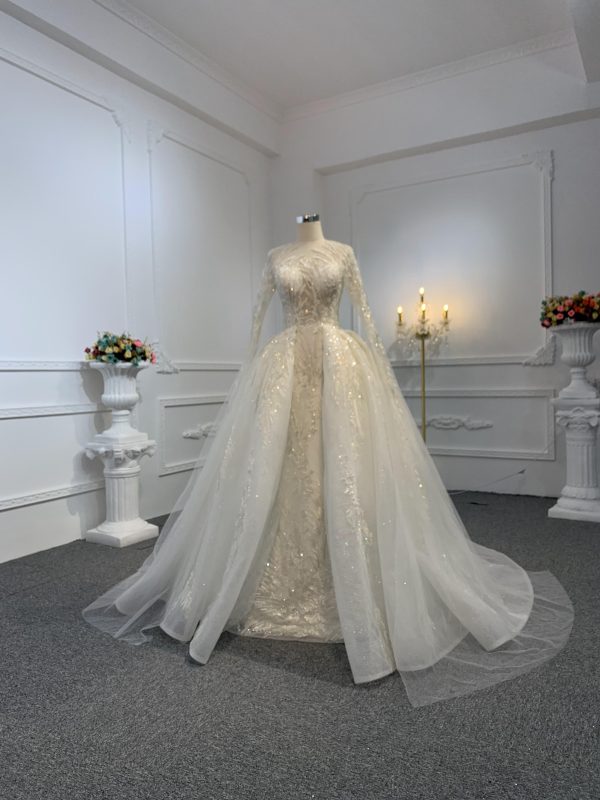 Z031-BYG SUPER LONG SLEEVES LUXURNOWS BEADING MERMAIED DRESS WITH DETACHABLE TAIL - Image 2