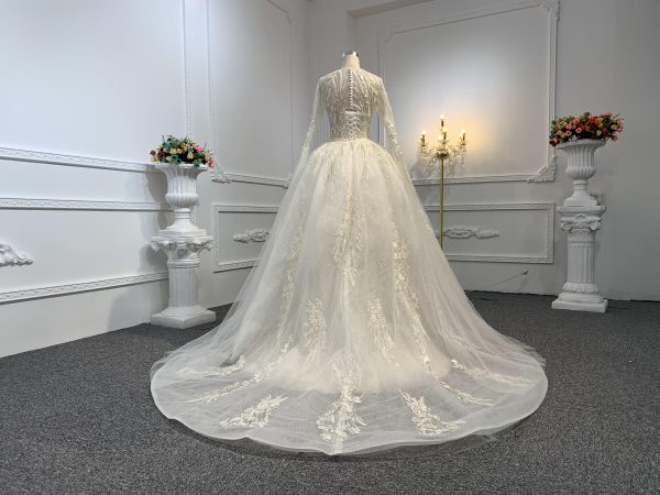 Z031-BYG SUPER LONG SLEEVES LUXURNOWS BEADING MERMAIED DRESS WITH DETACHABLE TAIL - Image 6