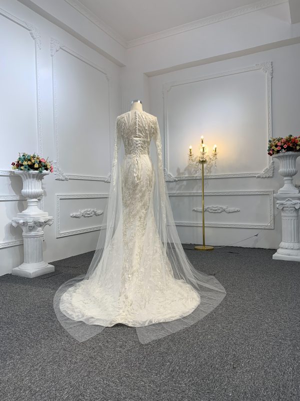 Z031-BYG SUPER LONG SLEEVES LUXURNOWS BEADING MERMAIED DRESS WITH DETACHABLE TAIL - Image 9