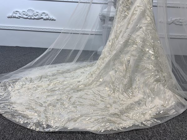 Z031-BYG SUPER LONG SLEEVES LUXURNOWS BEADING MERMAIED DRESS WITH DETACHABLE TAIL - Image 10