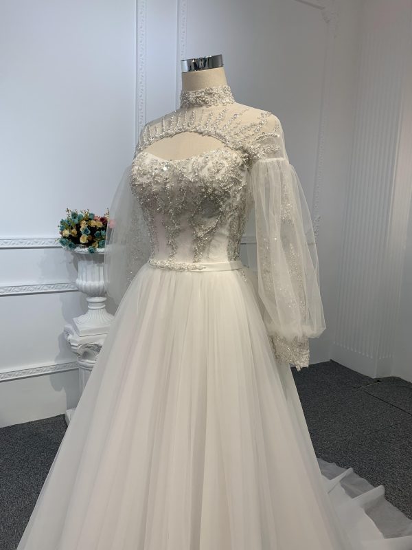 Z028-BYG OFF-WHITE ORGANZA A-LINE DRESS - Image 6