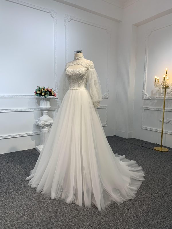 Z028-BYG OFF-WHITE ORGANZA A-LINE DRESS - Image 7