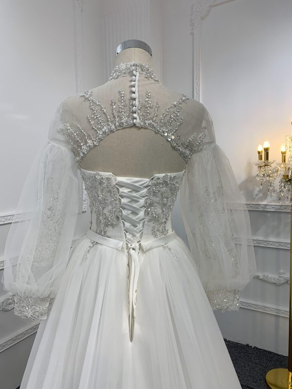 Z028-BYG OFF-WHITE ORGANZA A-LINE DRESS - Image 4
